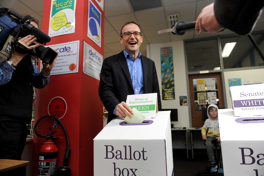 Adam Bandt casts his vote for the Federal election