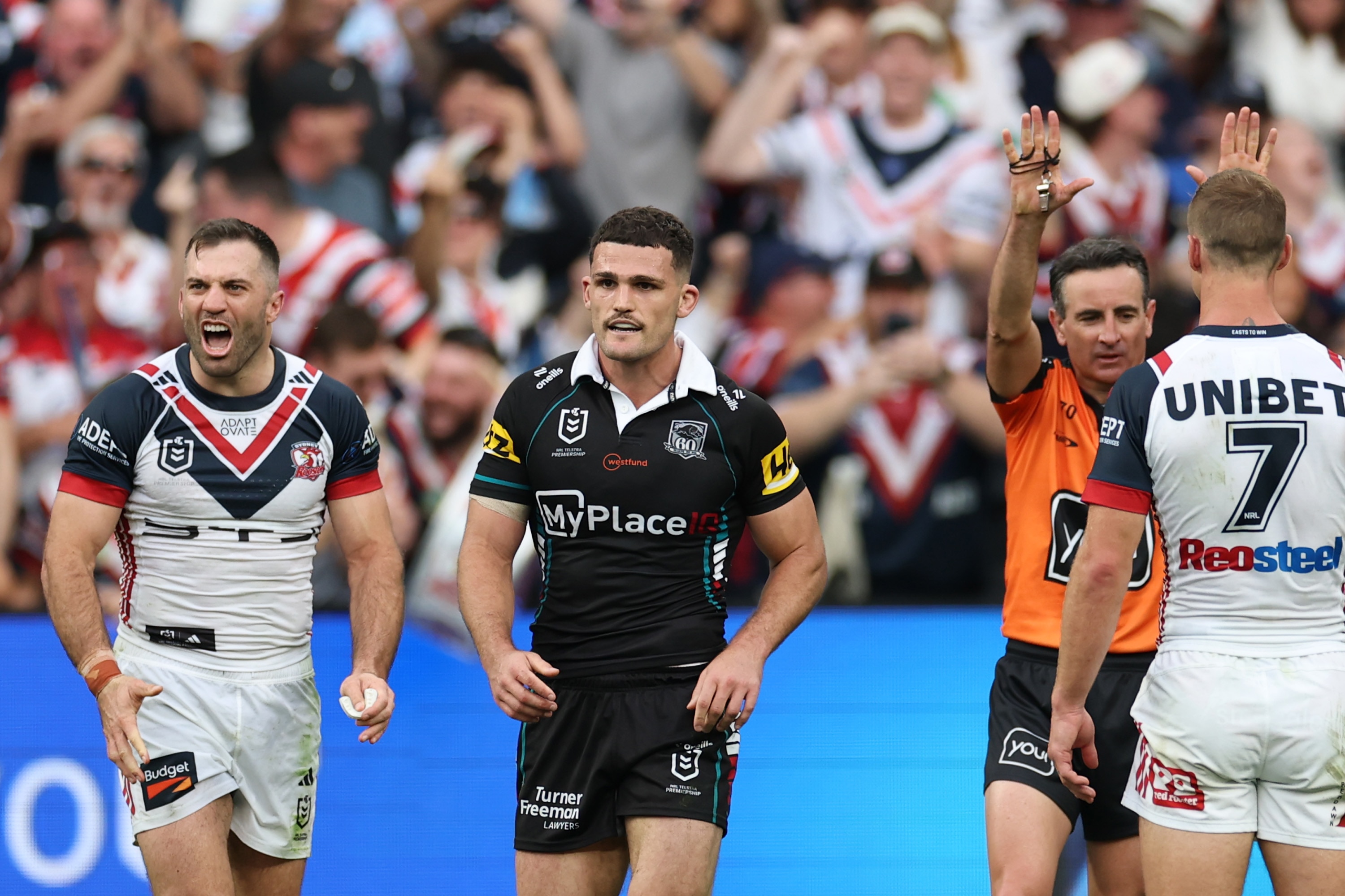 Live: Cleary sin-binned as tempers flare in breathless Panthers-Roosters semi