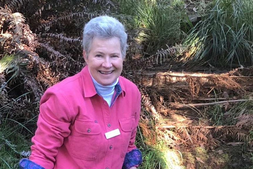 Fiona Marshall stands in a stream surrounded by bushland