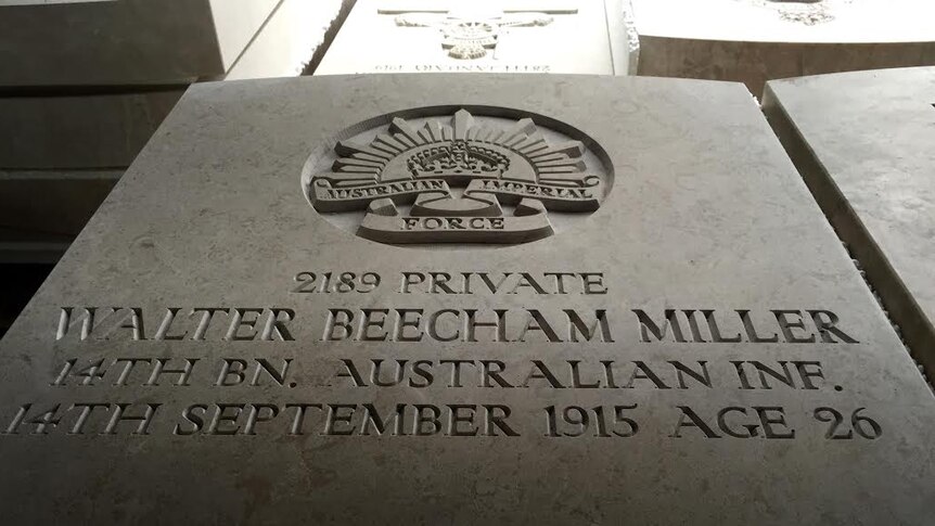 Headstone for Australian soldier Walter Beecham Miller, who died in WWI