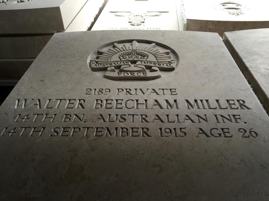 Headstone for Australian soldier Walter Beecham Miller, who died in WWI