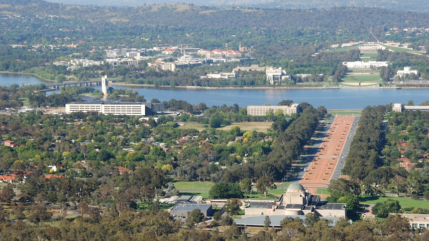Canberra vista, including Lake Burley Griffin and Anzac Parade, as seen from Mount Ainslie on February 24, 2012.