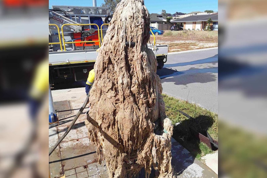A 'fatberg' unearthed from a sewer in a residential neighbourhood