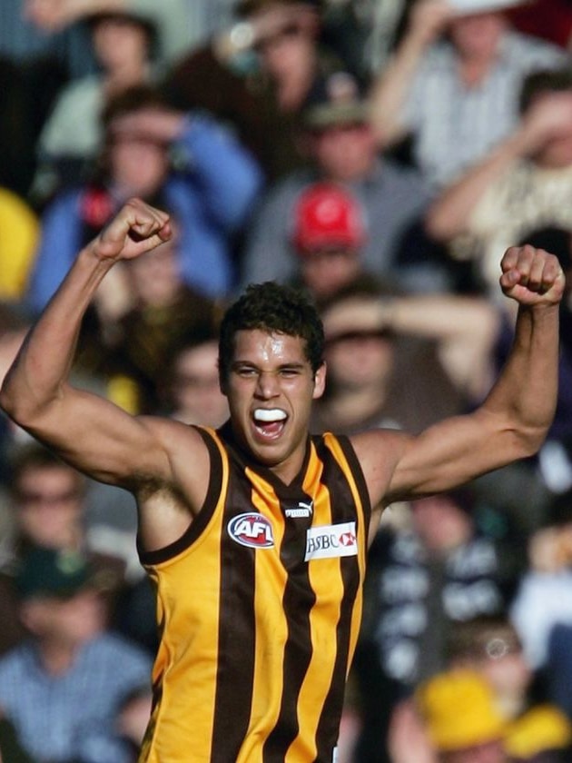 Lance Franklin celebrates a goal