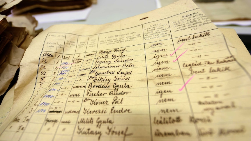 A census form giving details of Budapest's Jewish population is on display in the city's archives.
