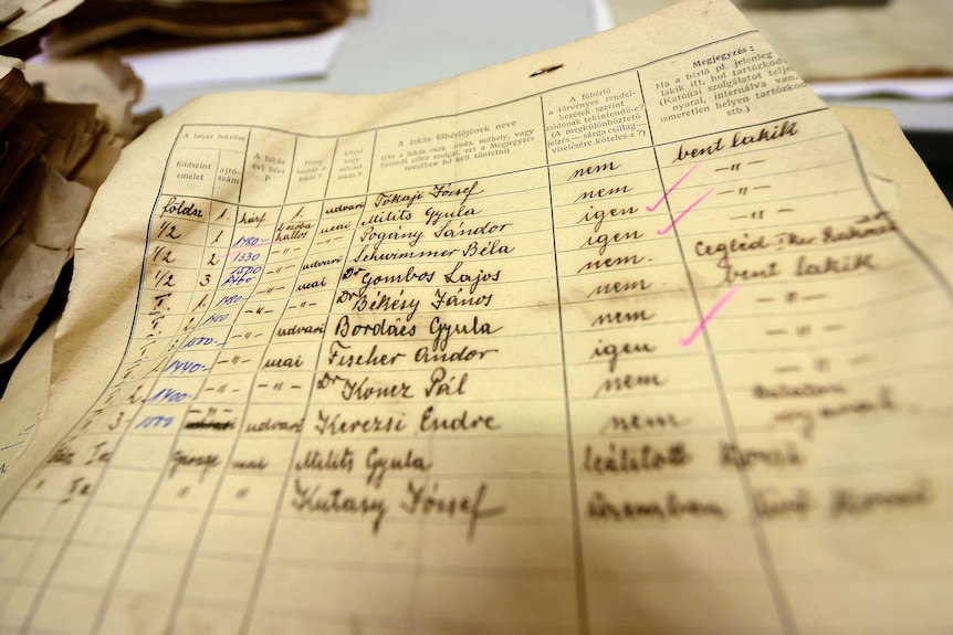 A census form giving details of Budapest's Jewish population is on display in the city's archives.