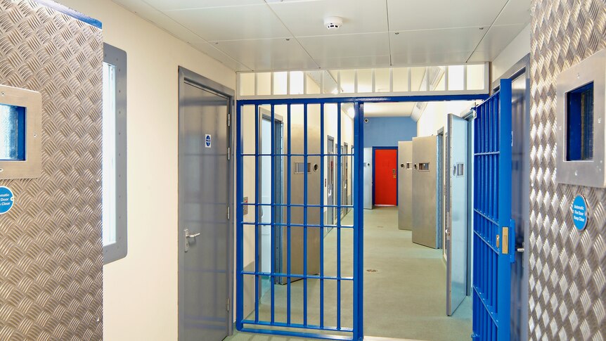 Inside of a modern prison with open doors