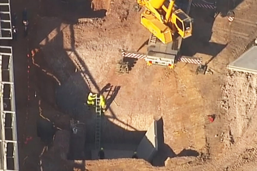 Construction pit where two men were killed, as seen from above