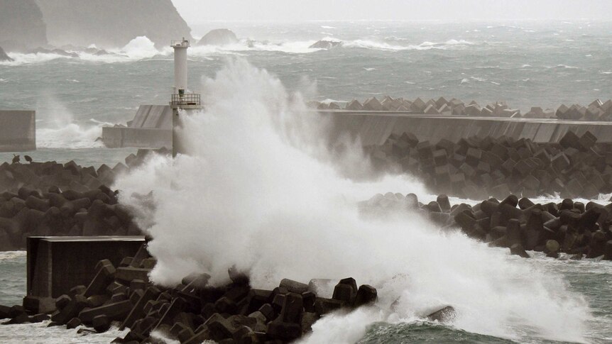 Waves crash as Typhoon Vongfong approaches Japan's main islands