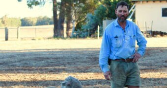 Marc Deas stands with his sheep