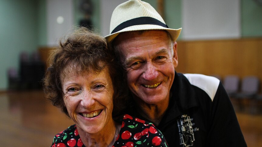 A close up of Liz Dawborn and her dance partner Len Fisher smiling.