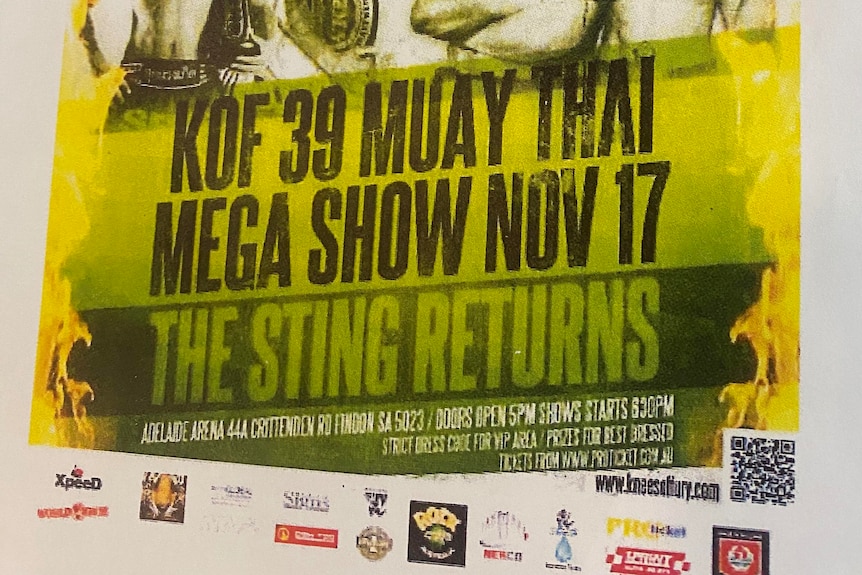 An ad for an Adelaide kickboxing tournament.