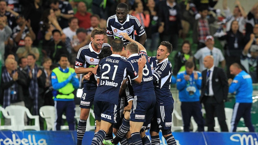 Melbourne Victory celebrates Gui Finkler's late winner