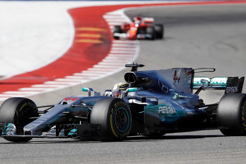 Lewis Hamilton drives through a turn during the US Formula One Grand Prix.