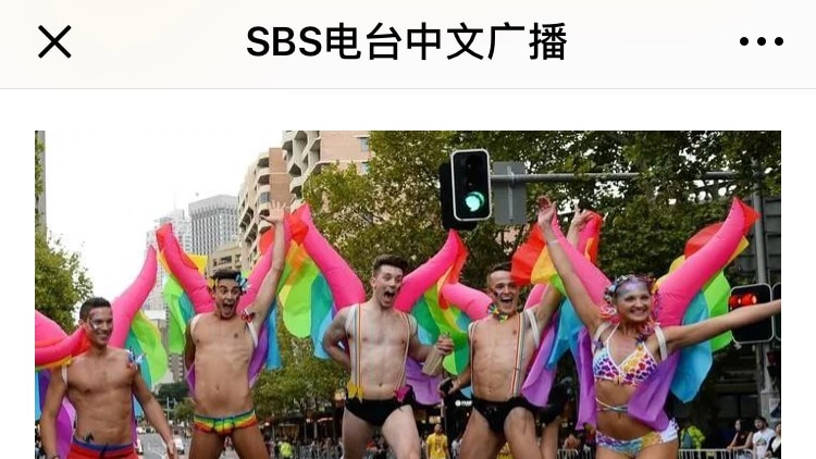 People celebrate in the Sydney Mardi Gras parade, in this screen shot taken from an article about the event on SBS's WeChat.