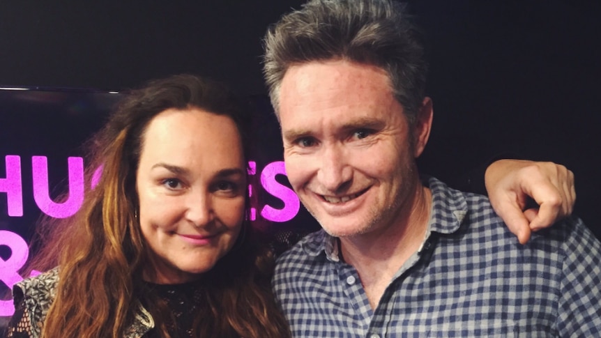 KIIS FM radio host Kate Langbroek and Dave Hughes pose for photo.