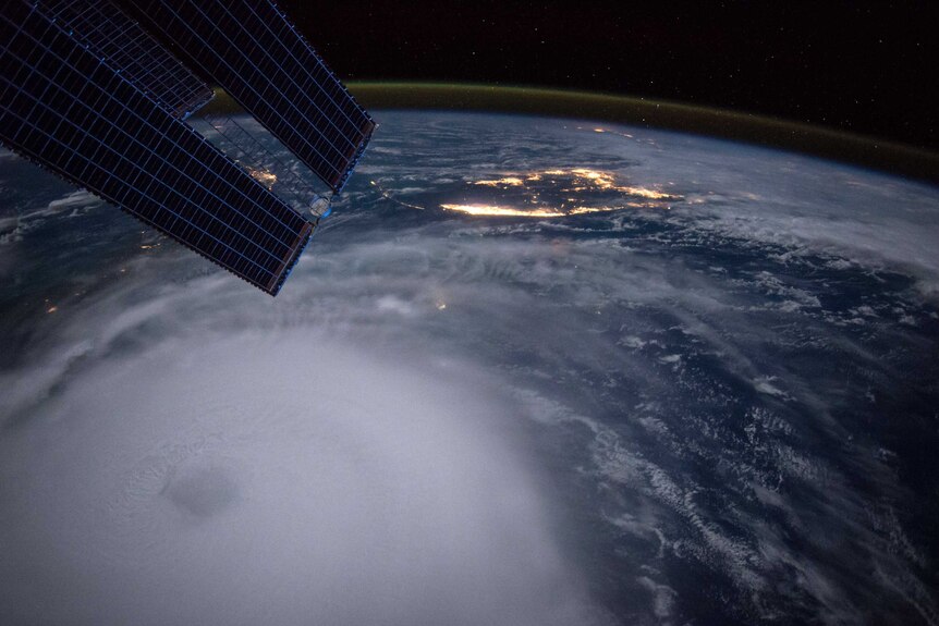 Hurricane Joaquin, seen as a massive cloud mass from above