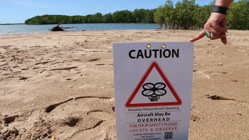 A drone sign on a Darwin beach