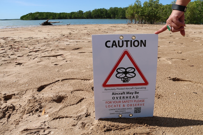 A drone sign on a Darwin beach