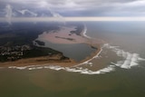 An aerial view of the mouth of Doce River
