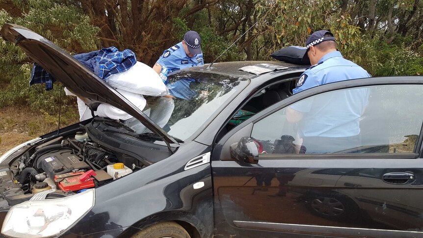 Police officers searching a car belonging to the couple