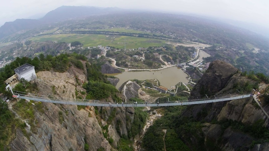 Glass bridge in China's Shiniuzhai National Geological Park