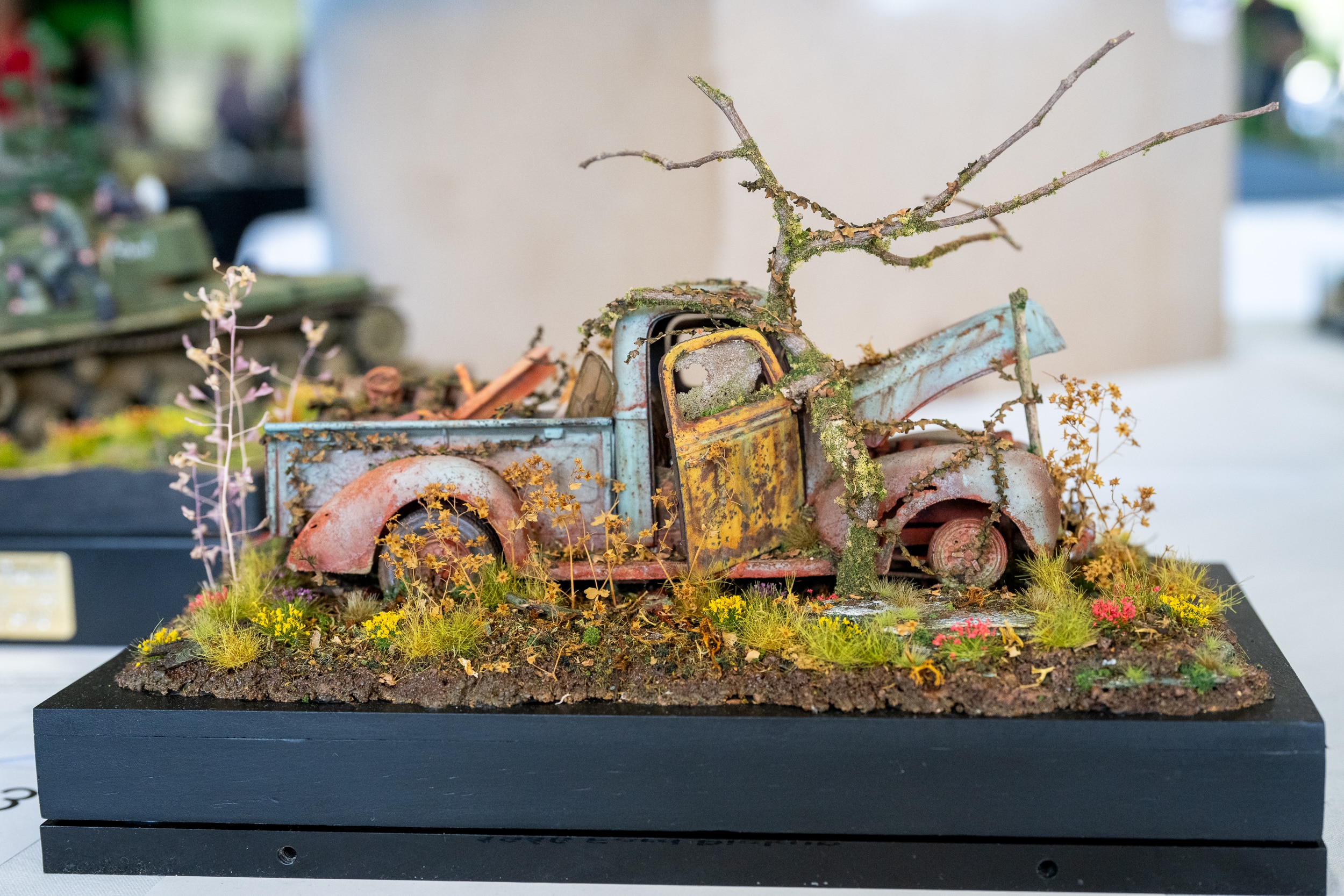 A scale model fishing boat.