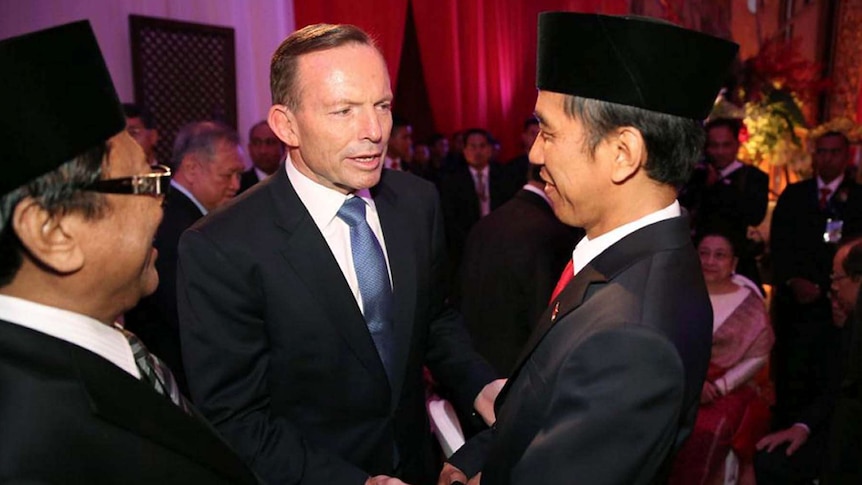 Tony Abbott talks to Joko Widodo