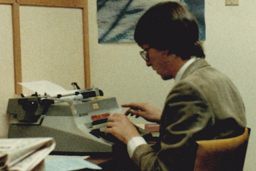 Sunderland typing on script on typewriter.
