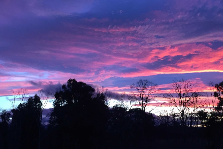 Bright pink and blue colours in the sky at sunset