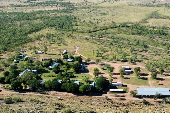 An aerial view of a small town in the outback