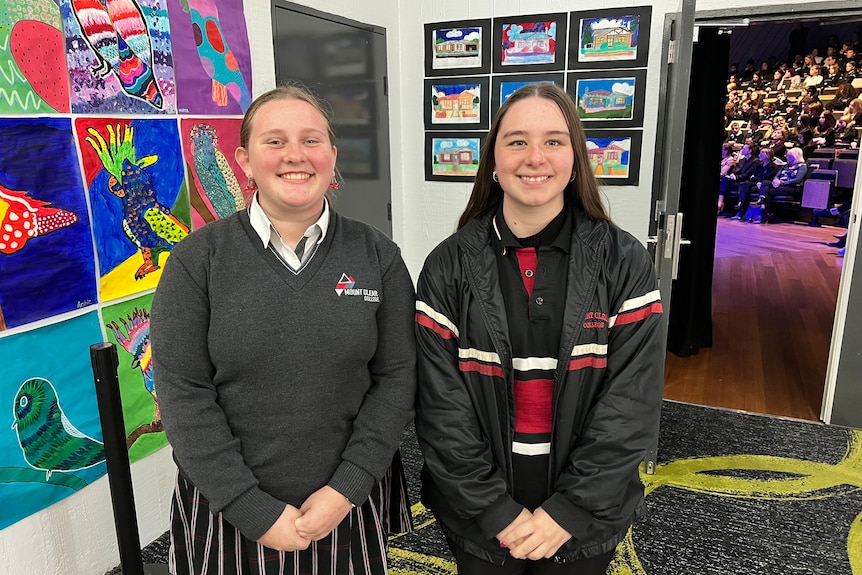 Mount Clear College students Rebecca Osbourne and Jade Trewhella standing side by side 