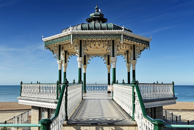 A bandstand against the backdrop of a sunny beach