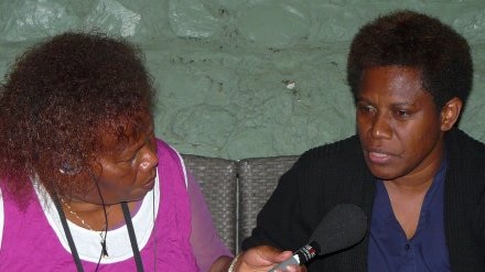 Papua New Guinea chief magistrate Nerrie Eliakim speaking with Radio Australia's Caroline Tiriman