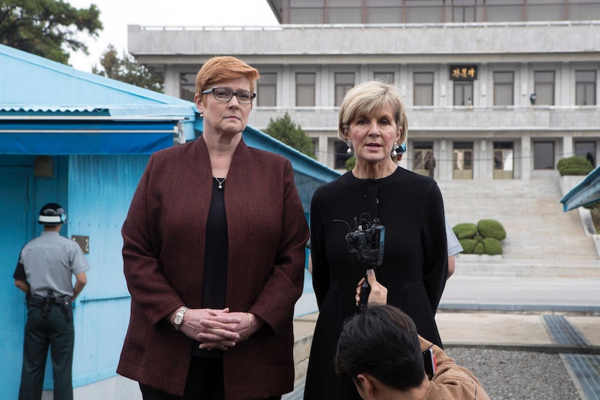 Julie Bishop and Defense Minister Marise Payne answer reporters' questions.