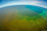 Aerial photo of plume from Burdekin River off north Queensland inundating Old Reef in the central Great Barrier Reef.