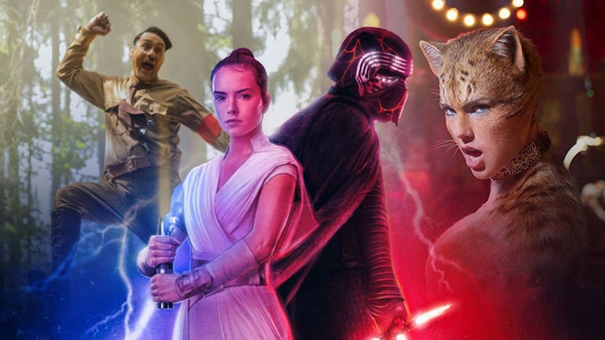 Jojo Rabbit, Star Wars and Cats in a montage graphic image