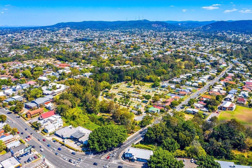 A drone image of Brisbane