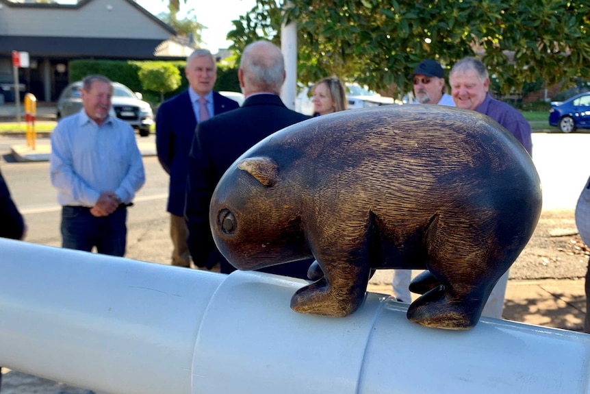 The Nationals wooden wombat mascot.