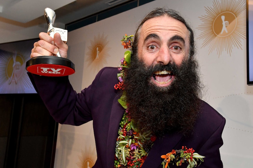 Costa Georgiadis poses for a photograph with his Logie for the Most Popular Lifestyle Program for his show Gardening Australia.