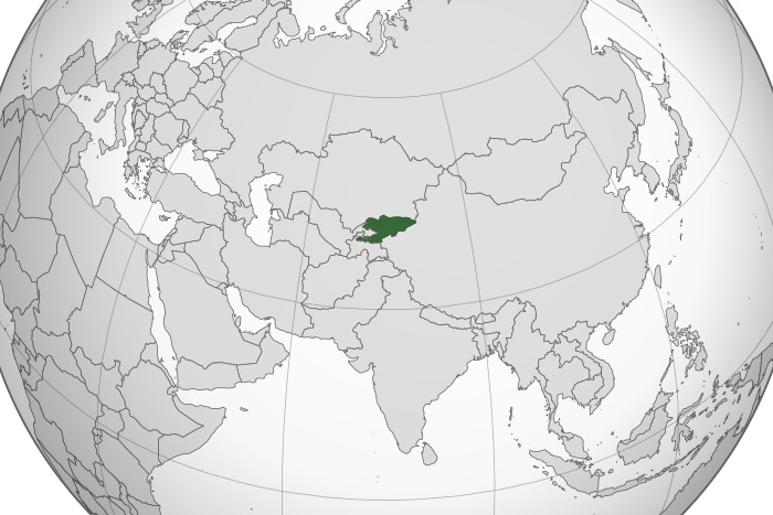 Map of globe showing Kyrzygzstan