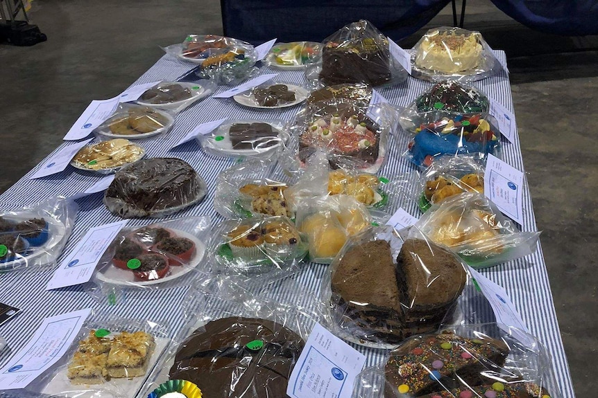 Cakes and slices on a table at a country show