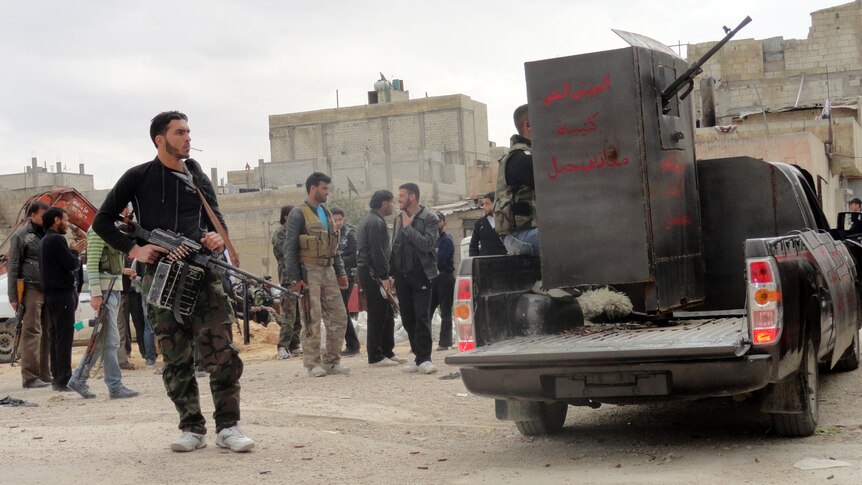 Members of the Free Syrian Army in al-Bayada, Homs, February 29, 2012.