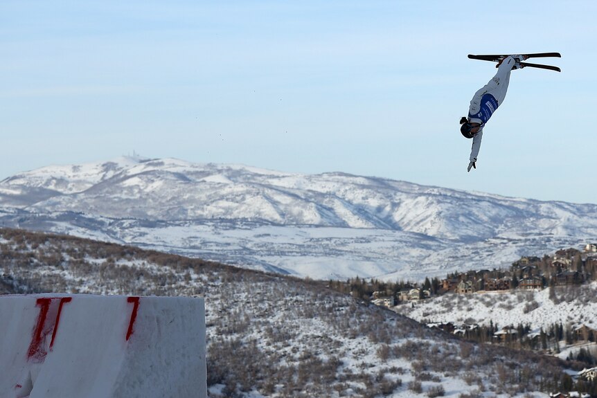 Aerial skier jumps