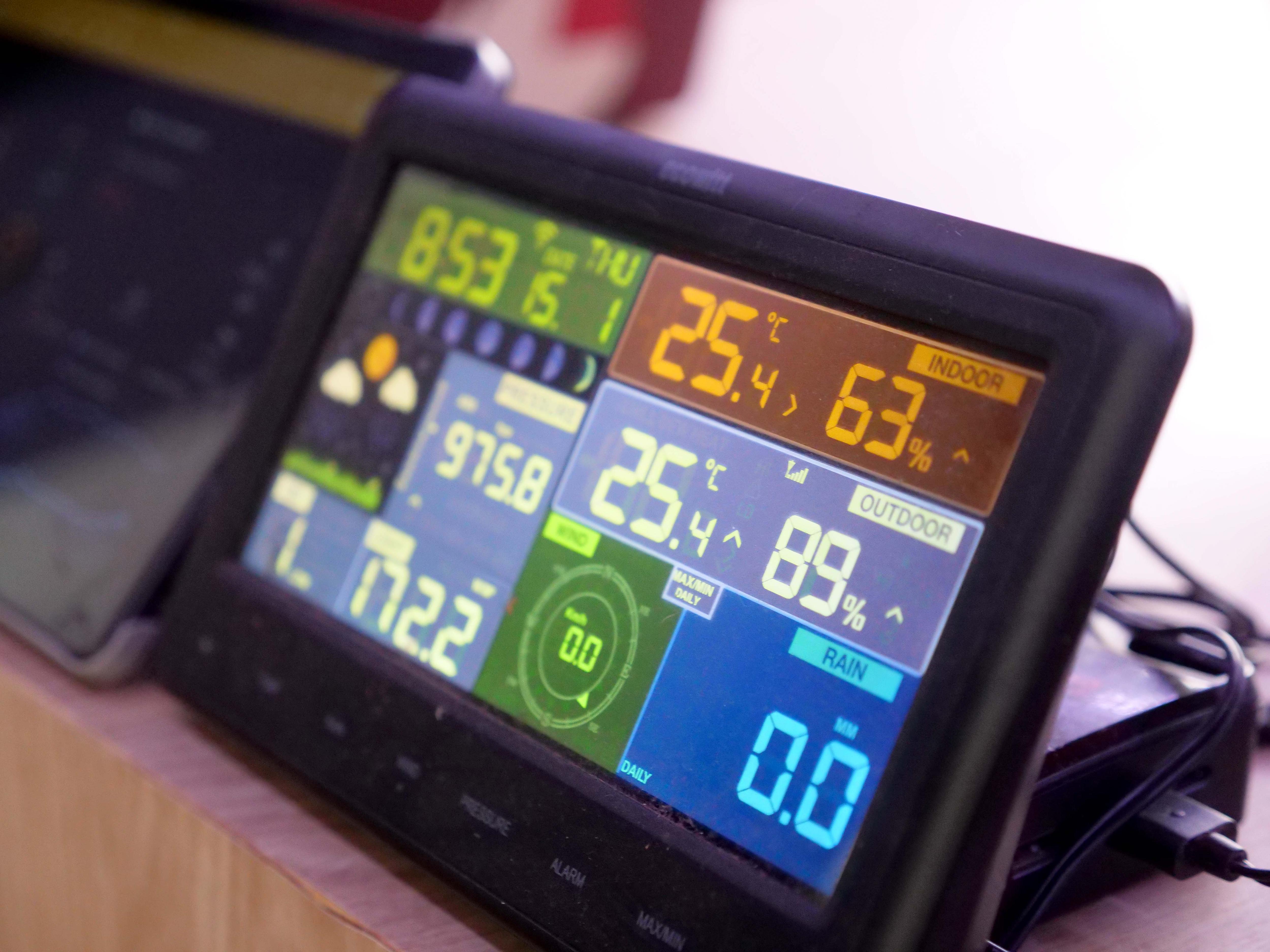 Imagen de la pantalla de una estación meteorológica digital.