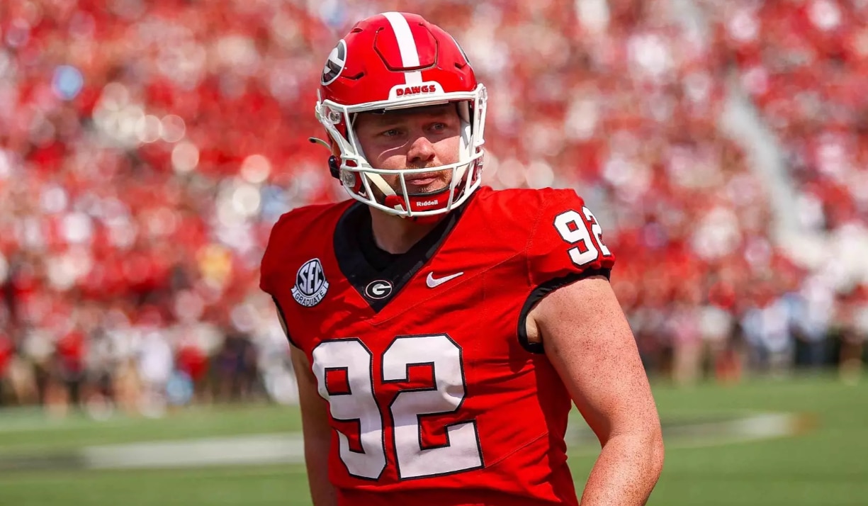 American footballer in red uniform