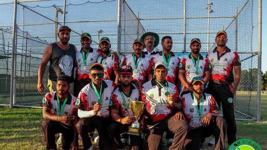 Sri Lankan asylum seeker cricket team poses for the camera