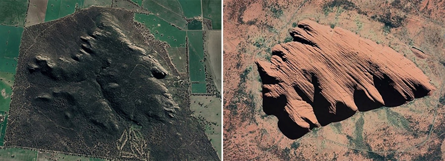 Satellite images of Dyurrite (Mt Arapiles) and Uluru