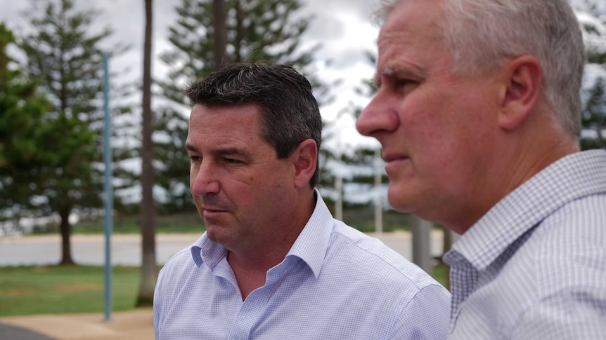 Nationals' leader Michael McCormack to the right, to the left is Nationals' candidate for Cowper Patrick Conaghan