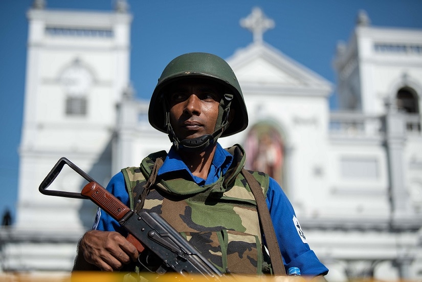 A security officer stands in front of St Anthony's shrine in Colombo, Sri Lanka.